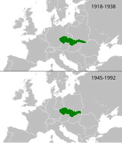 Location an extent o Czechoslovakie in Europe afore an efter Warld War II.