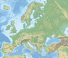 Mapa konturowa Europy, blisko lewej krawiędzi na dole znajduje się punkt z opisem „Lizbona”