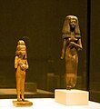 Figure of a girl with a cat and standing figure of a young woman, 18th Dynasty, c. 1380 and 19. Dynasty, Abusir el Meleq and Thebes