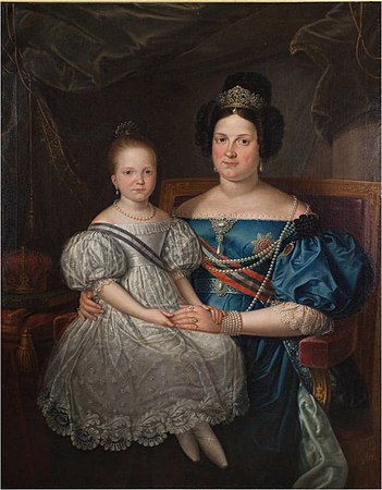 La reina niña Isabel II y su madre, María Cristina de Borbón, de Joaquín Manuel Fernández Cruzado. Siglo XIX.