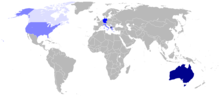 Aria de răspândire a limbii macedonene; cu albastru zonele în care macedoneana nu este recunoscută ca limbă minoritară.