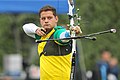 Marcus D'Almeida durante la prueba de tiro con arco recurvo en los Juegos Panamericanos Lima 2019.