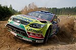 Un Ford Focus RS WRC 09 en una competencia de Rally en Finlandia.