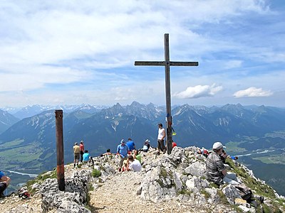 Mountain top, view to Tannheimer Berge Gipfelkreuz