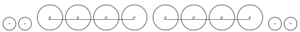 Diagram of two small leading wheels, eight large driving wheels in two foursomes, each foursome joined by coupling rods, and two small trailing wheels