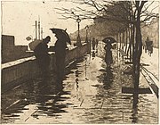 Regen Thames Embankment, London (1890) Radierung