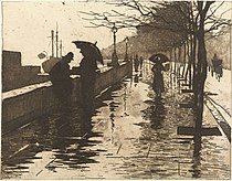Regen, Thames Embankment, London (1890), ets op papier, Rijksmuseum Amsterdam