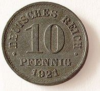 Немачки новац из 1921. године, направљен само од цинка.