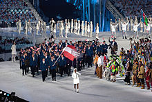 Photographie de l'entrée de la délégation autrichienne lors de la cérémonie d'ouverture.