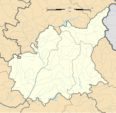 Mapa konturowa Alp Górnej Prowansji, po prawej nieco u góry znajduje się punkt z opisem „Barcelonnette”