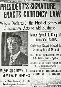 Американски вестник със статия за влизането в сила на закона, 24 декември 1913 г.