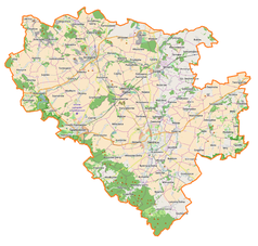Mapa konturowa powiatu świdnickiego, w centrum znajduje się punkt z opisem „Dwór w Zawiszowie”