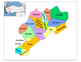 Mapa dos distritos da província de Afyonkarahisar