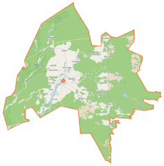 Mapa konturowa gminy Cekcyn, blisko centrum u góry znajduje się punkt z opisem „Krzywogoniec”