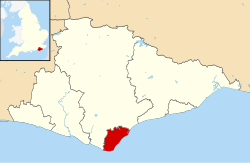 Eastbournen sijainti Englannissa ja East Sussexissa.