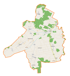 Mapa konturowa gminy Hanna, po prawej znajduje się punkt z opisem „Hanna”