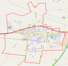 Mapa konturowa Kostrzyna, po lewej znajduje się punkt z opisem „Jeronimo Martins Polska S.A.”