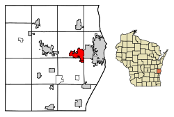 Location of Sheboygan Falls in Sheboygan County, Wisconsin.