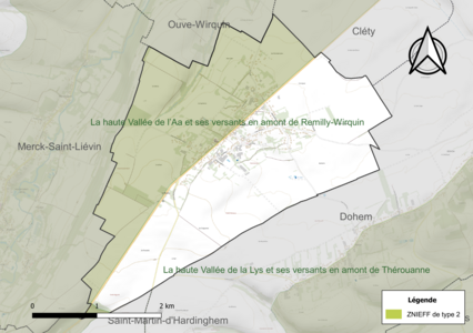 Carte de la ZNIEFF de type 2 sur la commune.