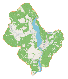 Mapa konturowa gminy Czernichów, w centrum znajduje się punkt z opisem „Międzybrodzie Bialskie”