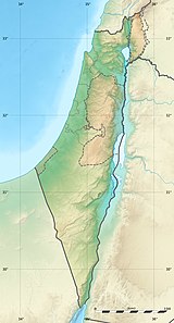 Mapa konturowa Izraela, u góry po prawej znajduje się punkt z opisem „Kafarnaum”