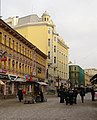 The tall light yellow building is the Aeroflot headquarters