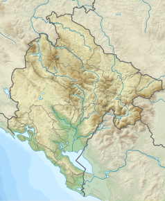 Mapa konturowa Czarnogóry, u góry po lewej znajduje się punkt z opisem „ujście”