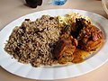 Rice and Beans, Stew Chicken and Potato Salad