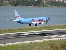 Thomsonfly landing in Corfu.