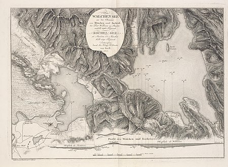 Karte mit Kochelsee, Rohrsee-Sumpfgebiet und der Walchensee (1806)