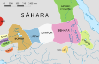 Bornu y los Estaos orientales del Sahel hacia 1750.