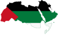 「アラビア語の旗」をあしらったアラブ世界の地図