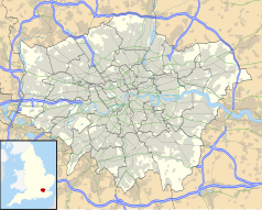 Mapa konturowa Wielkiego Londynu, blisko centrum na prawo u góry znajduje się punkt z opisem „Redbridge”