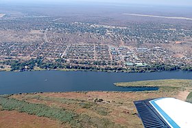 Aerial view of Kasane with Chobe River Top right corner Kasane Airport