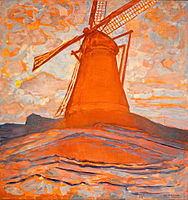 Windmill 1917. oil on canvas medium QS:P186,Q296955;P186,Q12321255,P518,Q861259 . Amsterdam, Stedelijk Museum Amsterdam.