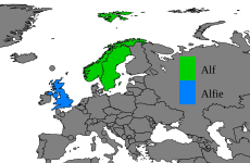 Land hvor Alf (grønt) er mye brukt