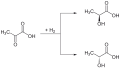 Deutsch: Reaktion von achiraler Brenztraubensäure zu chiraler Milchsäure English: Reaction of achiral pyruvic acid leading to chiral lactic acid