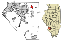 Location of Lebanon in St. Clair County, Illinois.