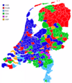 Найбольшую колькасць галасоў па акругах на выбарах 2010 года (PVV — блакітным колерам)