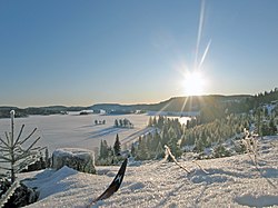 Winter scenery at lake Øyangen, Krokskogen, Oslomarka