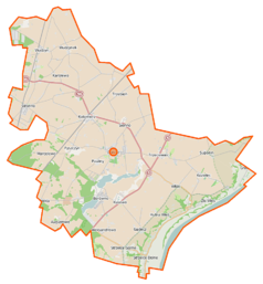 Mapa konturowa gminy Dobrcz, na dole nieco na lewo znajduje się punkt z opisem „Augustowo”