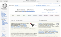 Web 3.20 mostrando a página principal da Wikipédia.