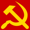 La hoz y el martillo en la bandera de la Unión Soviética.