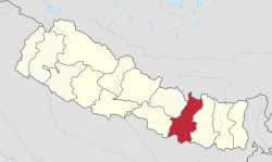 Janakpurin vyöhykkeen sijainti Nepalissa.