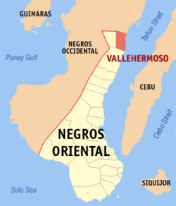 Map of Negros Oriental with Vallehermoso highlighted