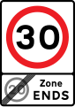 Exit from a 20 mph (32 km/h) speed limit zone (maximum speed limit of 30 mph (48 km/h))