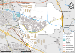 Carte en couleur présentant le réseau hydrographique de la commune