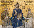 A Mosaik von n Kristus, da Koisari Zoe un en Koisa Konstantin IX. i da Hagia Sofia.