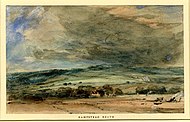 约翰·康斯特勃 - 从汉普斯特德希思远眺风暴中的伦敦（水彩画）, 1831年