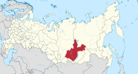 Die ligging van Irkoetsk-oblast in Rusland